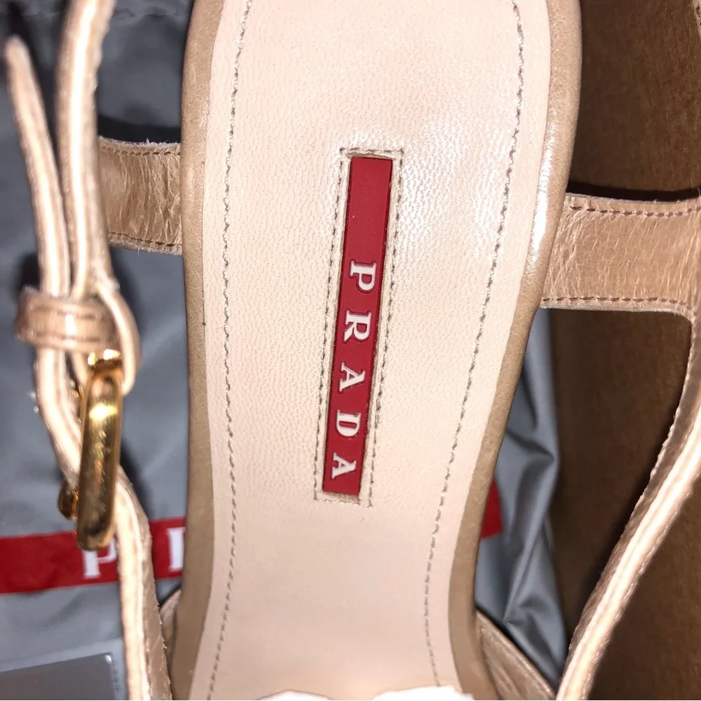 NWT Prada Tan Platform Cork Wedge Sandals New Size 38
